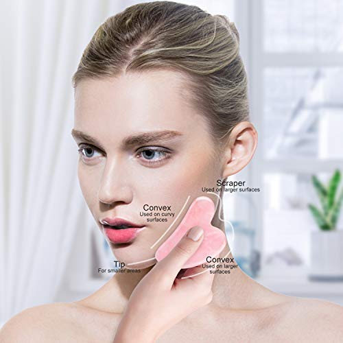 Rodillo de jade Deciniee, rodillo facial con juego de regalo de Gua Sha, juego de 6 piezas, herramienta de masaje de piel 100% natural de cuarzo rosa, rodillo facial para adelgazar y reafirmar rosa