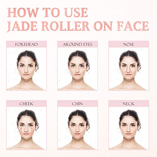 Rodillo de Jade, Masajeador Facial 3 en 1 con Gua Sha Jade y Dermaroller, Jade Roller Cuarzo Rosa 100% Natural para Masaje Facial, Rejuvenece la Piel del Rostro, Cuello y Cuerpo, Antienvejecimiento