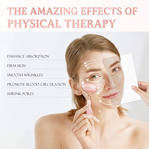 Rodillo de Jade, Masajeador Facial 3 en 1 con Gua Sha Jade y Dermaroller, Jade Roller Cuarzo Rosa 100% Natural para Masaje Facial, Rejuvenece la Piel del Rostro, Cuello y Cuerpo, Antienvejecimiento