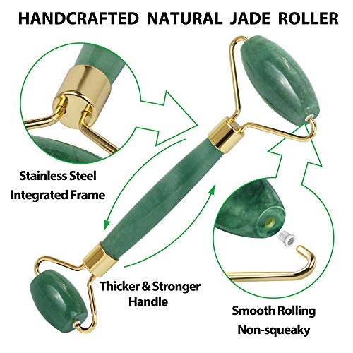 Rodillo De Jade, Terresa Facial Masaje Piedra Gua Sha Jade, Anti Aging Belleza Natural Dispositivo Herramienta, Masajeador Roller Tools, rejuvenece la piel de la cara y el cuello,piel que aprieta