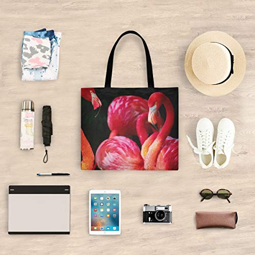 Rojo Fuego Flamenco Ganso Bolsa de Mano de Compra Reutilizable Portátil Bolsa al Hombro ecológica para viajes Mujeres Niñas