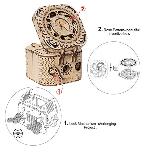 ROKR Caja del Tesoro 3D en Madera,3D Rompecabezas de Madera Kit de Construcción Sin Pegamento para Niños y Adultos