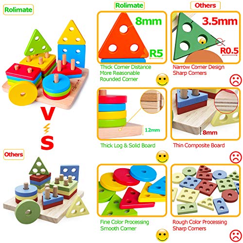 Rolimate Juguetes para Niños Pequeños Apilador Geométrico De Madera, Stack & Sort Board Tablero para Apilar y Clasificar, Juguetes Educativos Montessori Cumpleaños para Niños Niñas Bebés 2 3 4+ Años