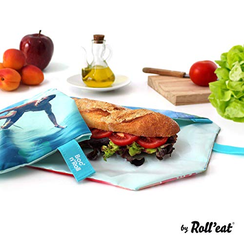Roll'eat - Boc'n'Roll Young - Bolsa Merienda Porta Bocadillos Ecológica y Reutilizable sin BPA, Surf