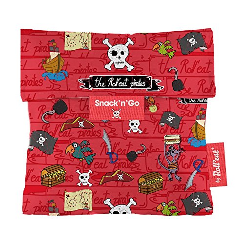 Roll'eat - Snack'n'Go Kids Bolsa Merienda Porta Sandwich Ecológica y Reutilizable sin BPA, Piratas Rojo