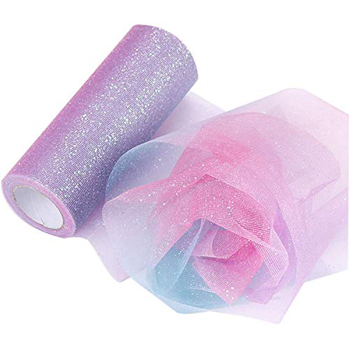 Rollos de tul 2 Rollo Vistoso Brillo Rollos de Tela de Tul Cinta para Decoración Boda Fiesta Cumpleaños Lazos Silla Falda Vestido Bricolaje Artesanal Regalo 15cm x 9m