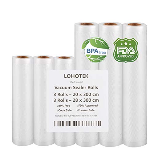 Rollos para Envasadora Sellador de Vacío 3 packs 20cmx300cm y 3 packs 28cmx300cm Bolsas Profesional para la Conservación de Alimentos Protector la Comida para Cocina