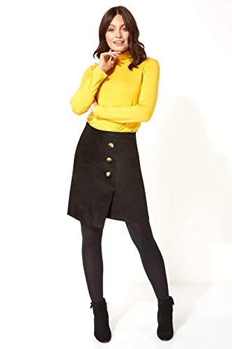 Rom Originals Falda tipo cartera de piel sintética con botones laterales, falda corta de ante elástico, dobladillo asimétrico, otoño e invierno, elegante e informal, ocio, trabajo Negro 48