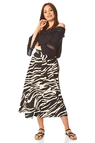 Roman Originals falda de mujer con estampado de cebra, lápiz, negocio, formal, trabajo, oficina, línea A, ajustada, para vacaciones, casual, hasta la rodilla, tubo de faldas Blanco Marfil 40