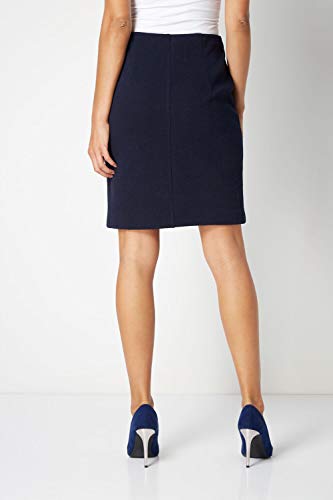 Roman Originals - Falda de tubo con textura corta para mujer, de algodón elástico, longitud hasta la rodilla, elegante, recta, para trabajo, oficina, formal, gruesa, cálida Negro azul marino 46