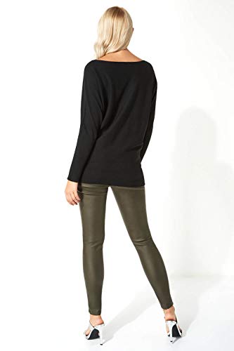 Roman Originals – Sudadera para Mujer con Aplicaciones de Piel Hotfix, Cuello Redondo de Manga Larga y Purpurina, para otoño e Invierno Negro 44