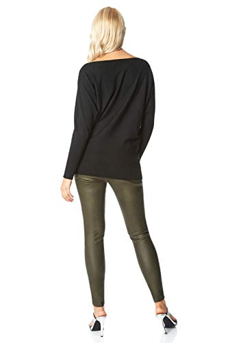 Roman Originals – Sudadera para Mujer con Aplicaciones de Piel Hotfix, Cuello Redondo de Manga Larga y Purpurina, para otoño e Invierno Negro 44