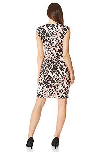 Roman Originals - Vestido de cintura con lazo y estampado de serpiente para mujer, fiesta de noche, cóctel, ocasión especial, manga formal, escote en V, longitud de la rodilla, bodycon