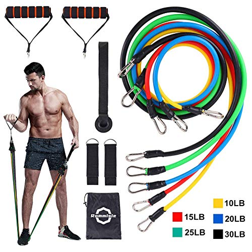 Rommisie Juego de 11 bandas de resistencia, accesorios portátiles para entrenamiento en el hogar, correas de tobillo para entrenamiento de resistencia, terapia física, yoga, pilates, Multicolor