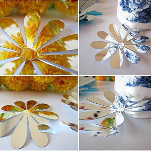 Romote La decoración del hogar Flores DIY 3D Espejo de Pared Pegatinas Etiqueta engomada Agradable decoración de 8 Colores