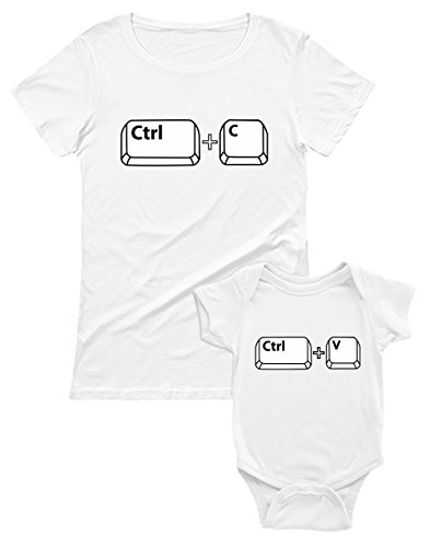 Ropa Mama y Bebe Iguales - Control Paste - Set Camiseta Madre Manga Corta y Body Manga Corta Bebé Blanco Medium/Bebé Blanco 3-6 Mes