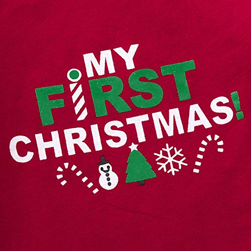 Ropa Navidad Disfraz Niña Bebe Fossen Recién Nacido Bebé my First Christmas Monos Tops + Falda Corta Patrón de Árbol de Navidad y Santa Claus + Diadema (0-6 Meses, Rojo)