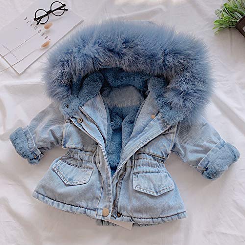 Ropa Niña, ASHOP Ropa Bebe Niña Invierno 2019 Chaqueta con Capucha Abrigos Niña Chaqueta Vaquera con Cuello de Piel Gruesa y Terciopelo 1-6 años (Azul,90)