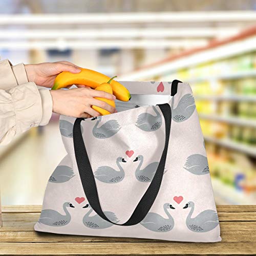Rosa Cisne Corazón Ganso Bolsa de Mano de Compra Reutilizable Portátil Bolsa al Hombro ecológica para viajes Mujeres Niñas