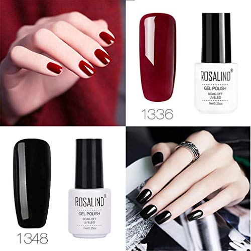 ROSALIDN Esmaltes Semipermanentes Negro Rojo de Uñas en Gel Soak Off UV LED, 6pcs Kit de Esmaltes de Uñas en Gel