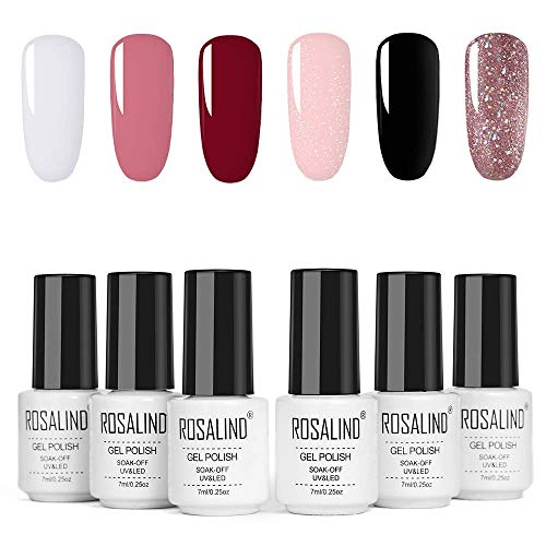 ROSALIDN Esmaltes Semipermanentes Negro Rojo de Uñas en Gel Soak Off UV LED, 6pcs Kit de Esmaltes de Uñas en Gel