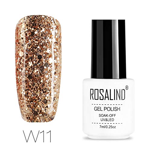 ROSALIND-Esmalte semipermanente de uñas de gel con purpurina de diamante, pintura de color súper brillante, para lámpara UV y LED