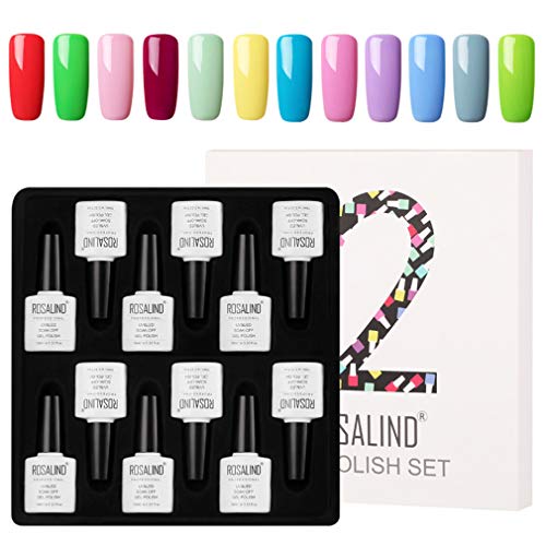 ROSALIND Kit de esmalte de uñas en gel Kit Soak Off Barniz Laca de gel semi permanente 12pcs 10ml Ecah