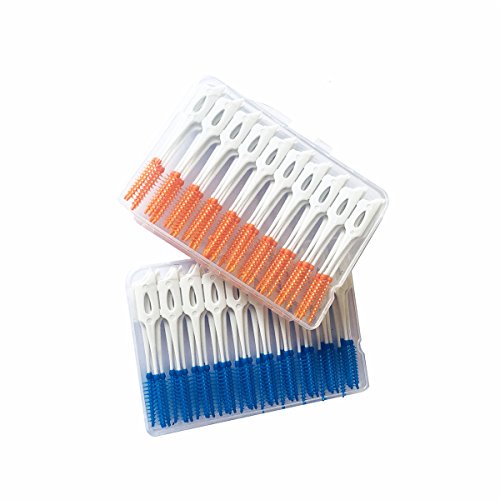 rosenice cepillos interdentales 80pcs Flossing Head oral Dental Higiene Brush, Tooth Cleaning Tool (Azul y Naranja)