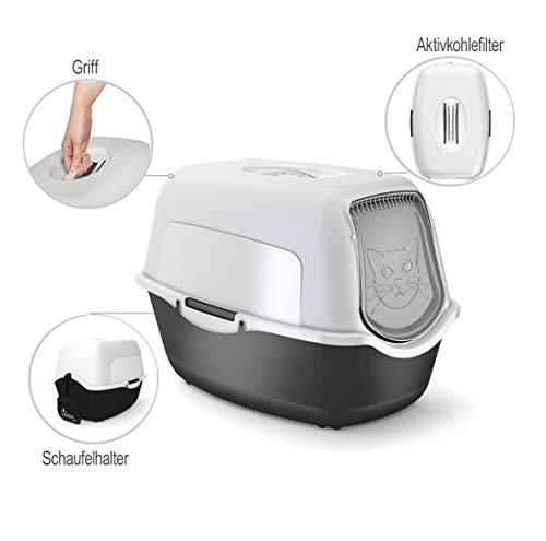 Rotho Bailey, Caja de arena con capucha y solapa, Plástico PP sin BPA, blanco y negro, 56.0 x 40.0 x 39.0 cm