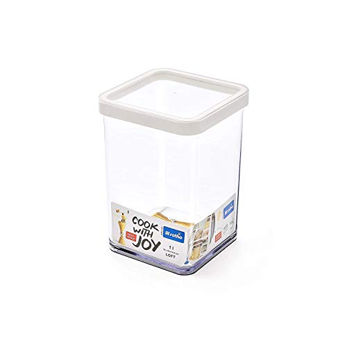 Rotho Loft, caja de almacenamiento cuadrada de 1l con tapa y sello, Plástico PP sin BPA, blanco, transparente, 1l 10.0 x 10.0 x 14.2 cm