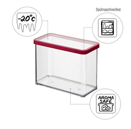 Rotho Loft, caja de almacenamiento rectangular de 2.1 l con tapa y sello, Plástico PP sin BPA, transparente, rojo, 2.1l 20.0 x 10.0 x 14.2 cm