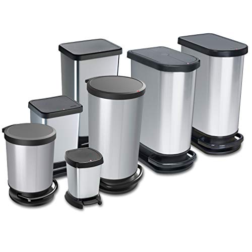 Rotho Paso, Cubo de basura de 40l con pedal y tapa, Plástico PP sin BPA, plata metálica, 40l 35.3 x 29.5 x 67.6 cm