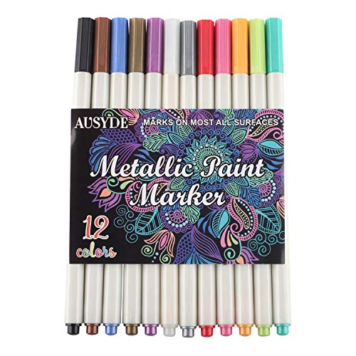 Rotuladores metálicos, 12 colores Rotuladores metálicos para hacer tarjetas Álbum de fotos de bricolaje Papel de boda Cerámica de vidrio, Resalte Rotuladores metálicos - Afilado (1 mm)