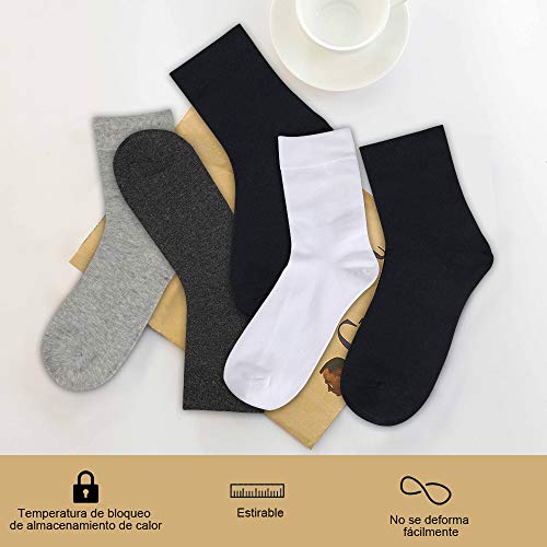 Rovtop 10 Pares Calcetines para Hombre y Mujer - Calcetines Termicos de Algodón de Invierno para Hombre, Azul Oscuro/Negro/Blanco/Gris Claro/Gris Oscuro (Tubo Medio)