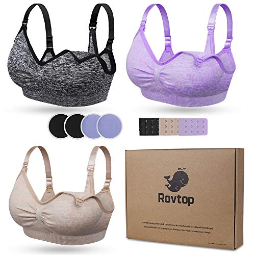 Rovtop 3 PCS Sujetador de Lactancia para Mujer de Sujetador de Maternidad sin Costuras Hebilla Acolchada y Extendida (L)