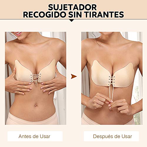 Rovtop 3PCS Sujetador Invisible Adhesivo para Mujer - Sin Tirantes Invisibles, Sexy y Reutilizable, 1PCS Sujetador Ajustable Negro, 1PCS Sujetador Ajustable Seda, 1 Par de Pezones de Flor (70B)