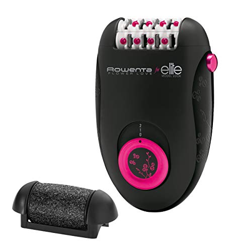 Rowenta Flower Love EP2812F0 - Depiladora 2 en 1 con cabezal ultrapreciso de 2 velocidades y 2 modos de uso, 24 pinzas con rodillo de pedicura ultra exfoliante y un neceser