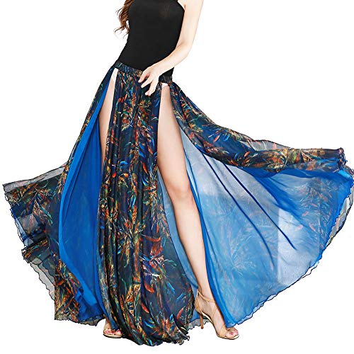 ROYAL SMEELA Faldas de Baile para Mujer Faldas Largas Danza del Vientre Falda Larga Floral Corte Largo Gran Swing Falda Doble Capa Gasa Falda Flamenca Bailarín Disfraces de Baile