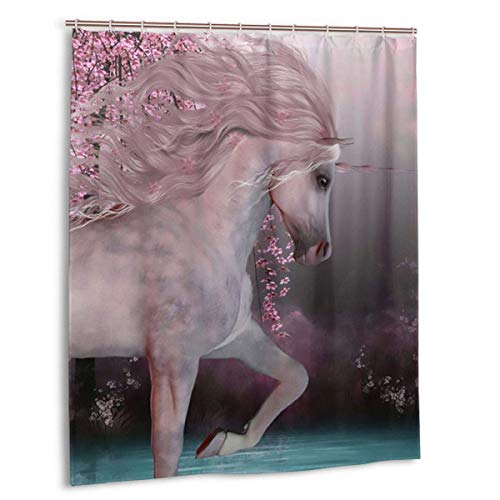 RP Amazing Cortina Ducha,Cherry Blossom Pink Uni-Corn Cortina De Baño, Cortinas De Baño Impermeables para Accesorios De Baño,168x183cm
