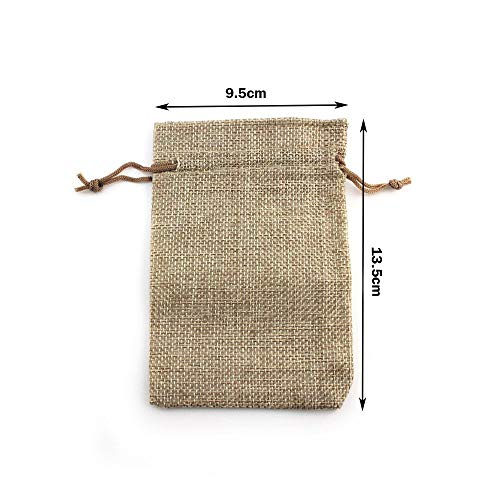 RUBY - 50 bolsitas Saco de Yute 9,5 cm x 13,5 cm, Bolsas de Regalo, bolsitas de Tela Bolsas Yute para Joyas, Bolsas de arpillera con cordón, Saco Navidad, Saco carbón, bolsitas Regalos (Natural)