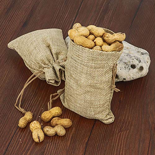 RUBY - 50 bolsitas Saco de Yute 9,5 cm x 13,5 cm, Bolsas de Regalo, bolsitas de Tela Bolsas Yute para Joyas, Bolsas de arpillera con cordón, Saco Navidad, Saco carbón, bolsitas Regalos (Natural)