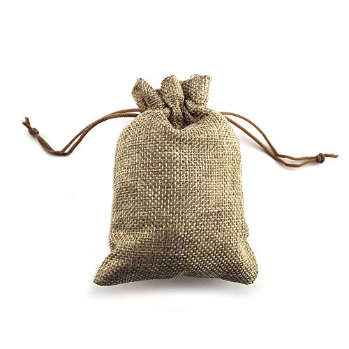 RUBY - 50 bolsitas Saco de Yute 9,5 cm x 13,5 cm, Bolsas de Regalo, bolsitas de Tela Bolsas Yute para Joyas, Bolsas de arpillera con cordón, Saco Navidad, Saco carbón, bolsitas Regalos (Natural)