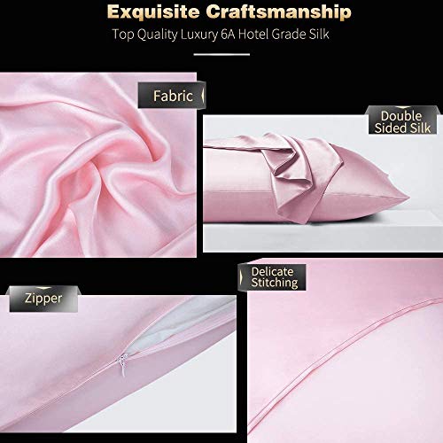 Ruike - Funda de almohada de seda natural, hipoalergénica, 22 momme, 100% seda, 600 hilos, tamaño estándar 50 x 75 cm, con cremallera oculta