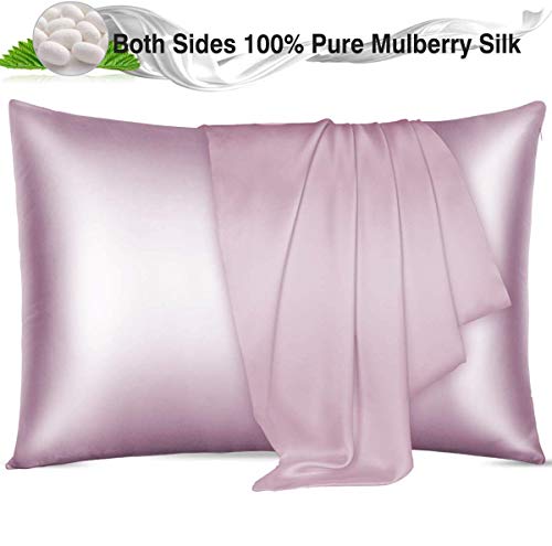 Ruike - Funda de almohada de seda natural, hipoalergénica, 22 momme, 100% seda, 600 hilos, tamaño estándar 50 x 75 cm, con cremallera oculta