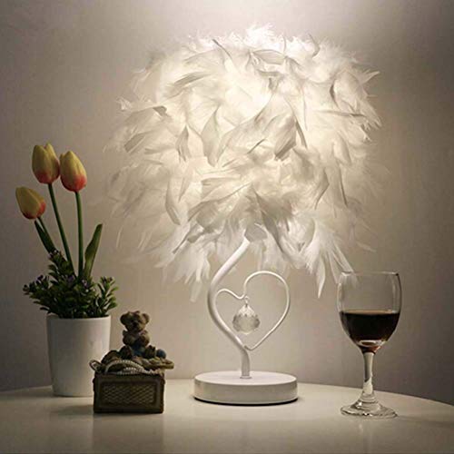 Ruitx Blanca de Mesa de Plumas Lámpara con Forma de Corazón, Lámpara de Cristal de Mesa de Plumas Lámparade, Comedor del Dormitorio de Plumas de Cristal lámpara