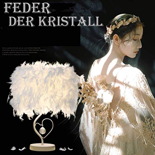 Ruitx Blanca de Mesa de Plumas Lámpara con Forma de Corazón, Lámpara de Cristal de Mesa de Plumas Lámparade, Comedor del Dormitorio de Plumas de Cristal lámpara