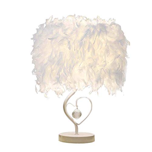 Ruitx Blanca de Mesa de Plumas Lámpara con Forma de Corazón, Lámpara de Cristal de Mesa de Plumas Lámparade, Comedor del Dormitorio de Plumas de Cristal lámpara