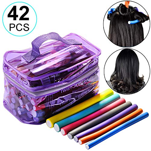 Rulos para el cabello, paquete de 42 rulos para el cabello, suministros de peluquería flexible, rizos para el peinado, rizos hermosos y naturales, sin daños