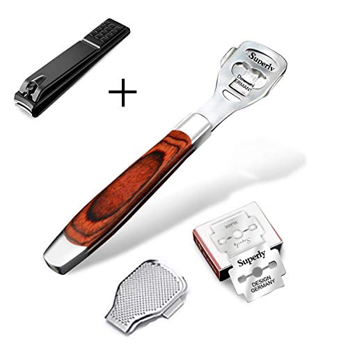 RUNCCI-YUN Eliminador Profesional de Callos y Callosidades, Lima de Callos de Acero Inoxidable, Eliminador de Dureza, Afeitadora de Dureza, Pedicura y Cuidado de Pies, 10 Cuchillas Incluidas