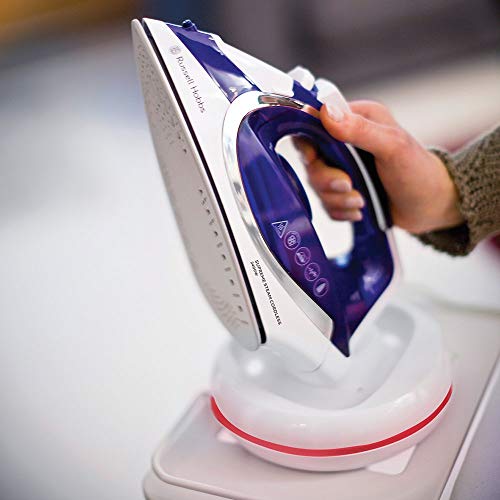 Russell Hobbs Supreme Steam - Plancha de Ropa Sin Cable (2400 W, Suela de Cerámica, Morado y Blanco) - ref. 23300-56